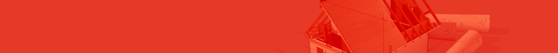 A minimalist architectural photograph with a monochromatic red color overlay. The image shows a modernist building structure with clean geometric lines and angular forms. The building has a distinctive triangular shape with sharp edges and vertical lines. The architectural elements are rendered in a deep coral-red tone that creates a strong visual impact against the solid red background. The composition is cropped to focus on the upper portion of the building, emphasizing its geometric forms and architectural details. The image has a modern, abstract quality with strong contrast between the architectural elements and the background. The photograph is taken from a slight upward angle, emphasizing the building's height and vertical lines.